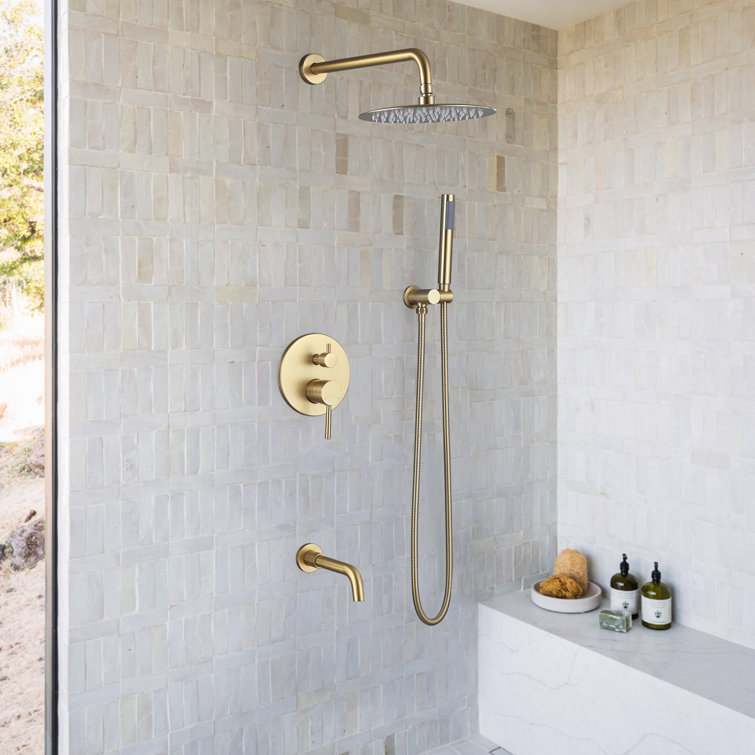 Gold Shower Faucet Set with Valve, Brushed Gold Shower Fixtures, Rain Shower Sys authentic